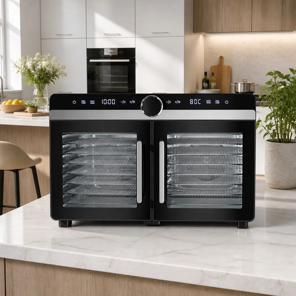 Food Dehydrator Kitchen Large Capacity 16 Trays Stainless Steel Dual-Zone LED Control