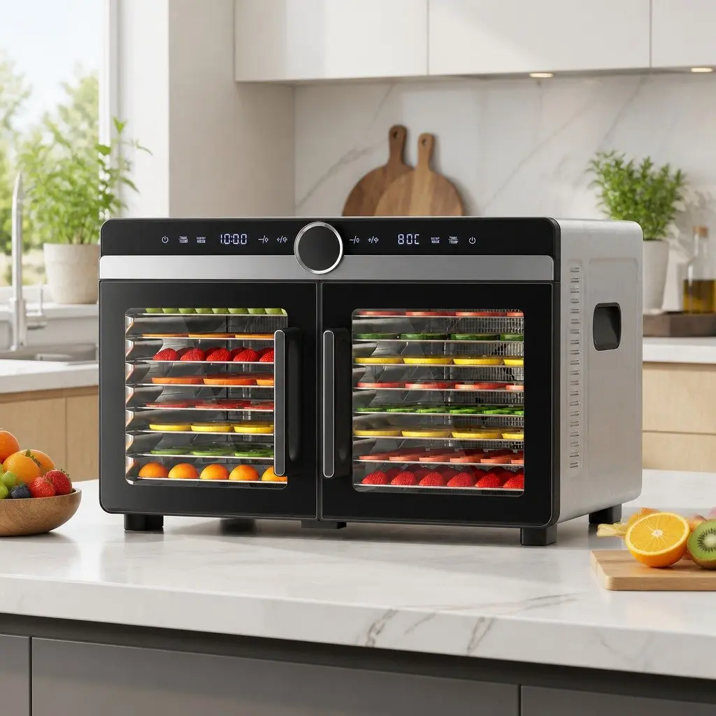 Food Dehydrator Kitchen Large Capacity 16 Trays Stainless Steel Dual-Zone LED Control