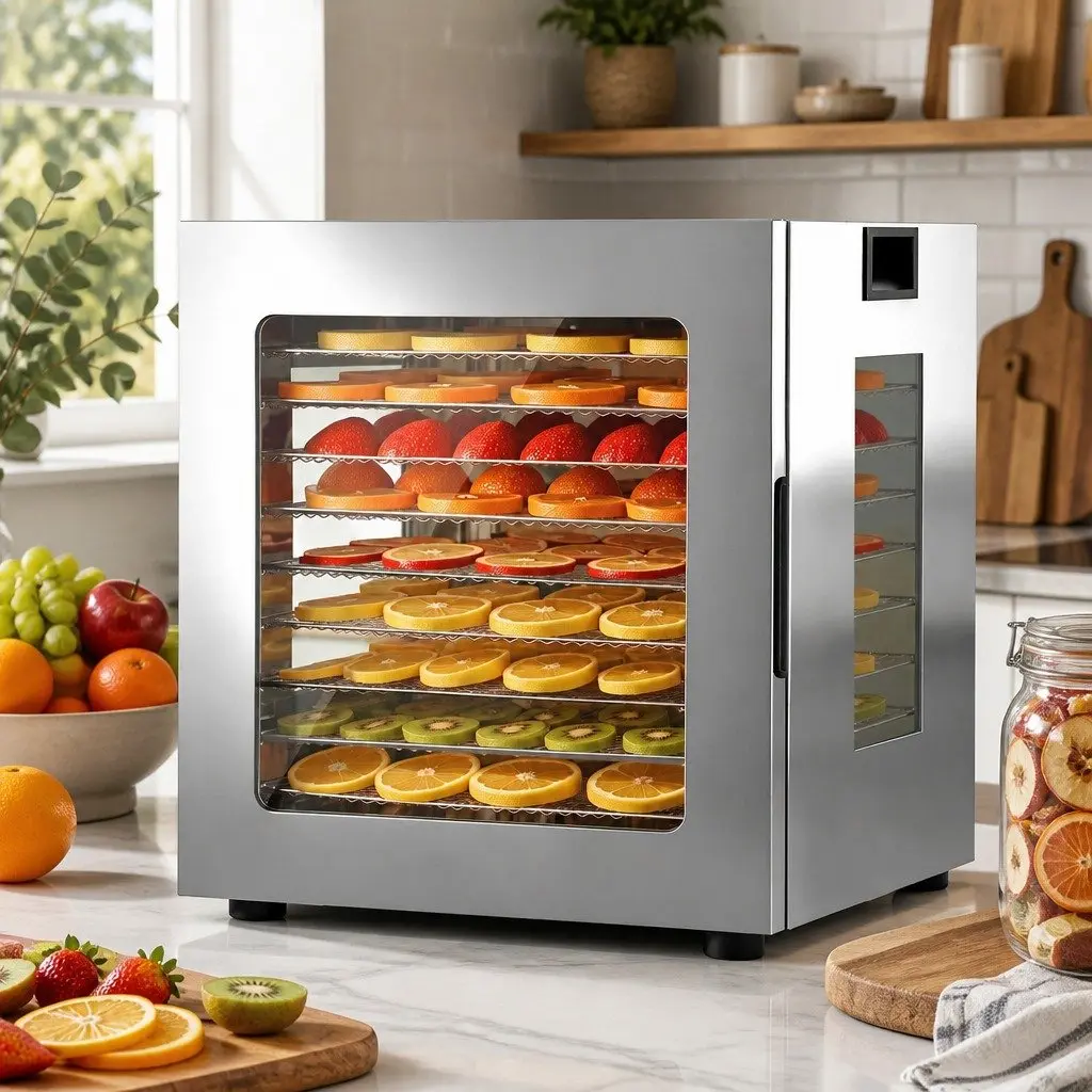 10 Tray Food Dehydrator Kitchen Stainless Steel Size with Glass Door and LED Touch Control