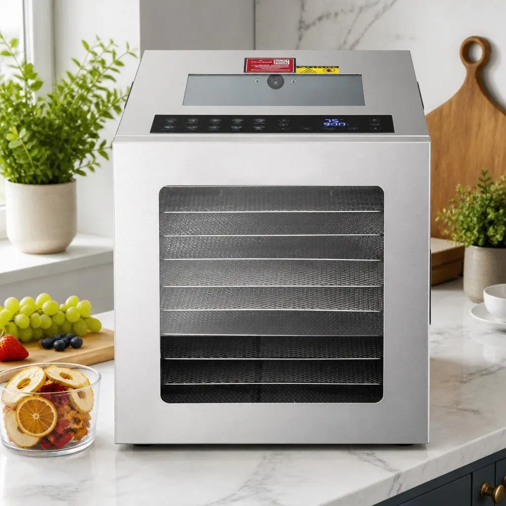 10 Tray Food Dehydrator Kitchen Stainless Steel Size with Glass Door and LED Touch Control