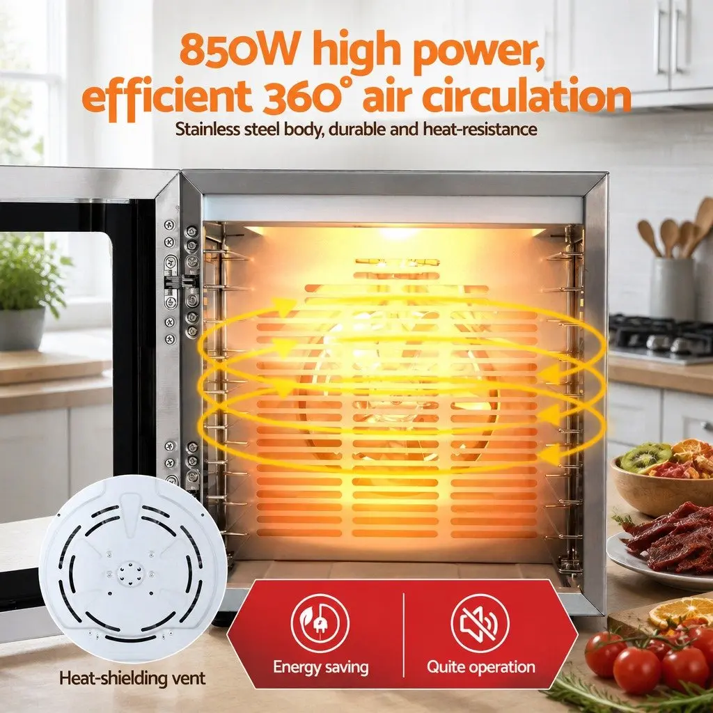 10 Tray Food Dehydrator Kitchen Stainless Steel Size with Glass Door and LED Touch Control
