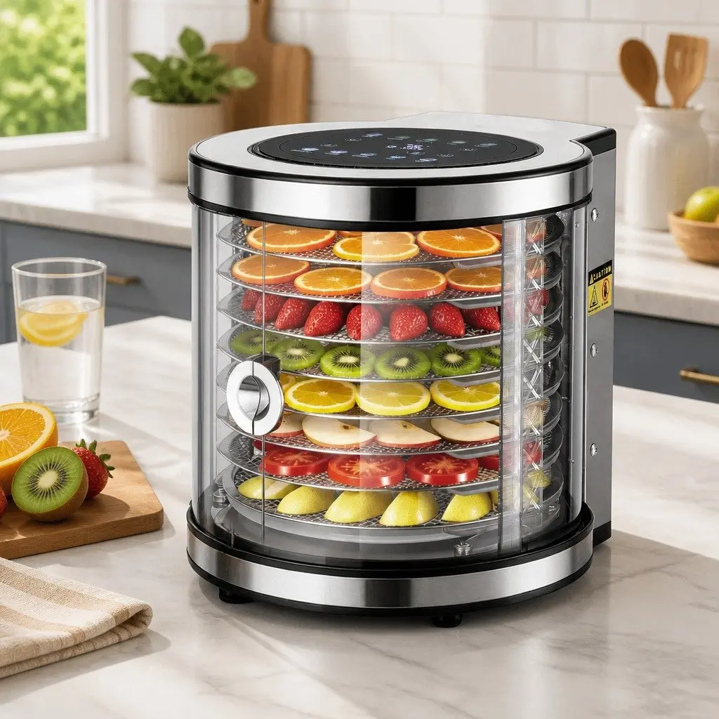 Food Dehydrator Kitchen 8 Trays Stainless Steel Auto-Rotate 360 Degree LED Touch Panel