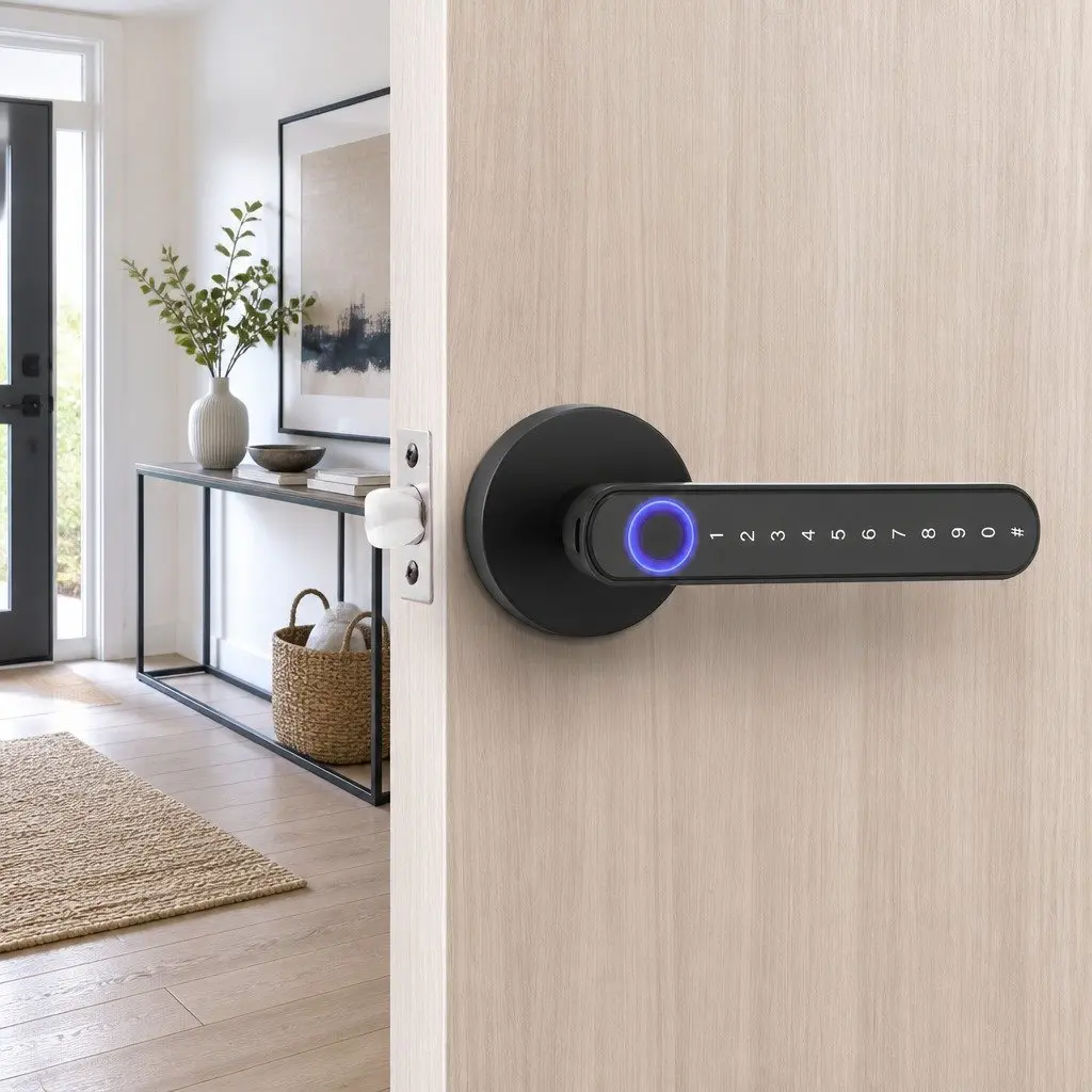 Fingerprint Door Lock Smart Electronic Handle Keyless Access Bluetooth App