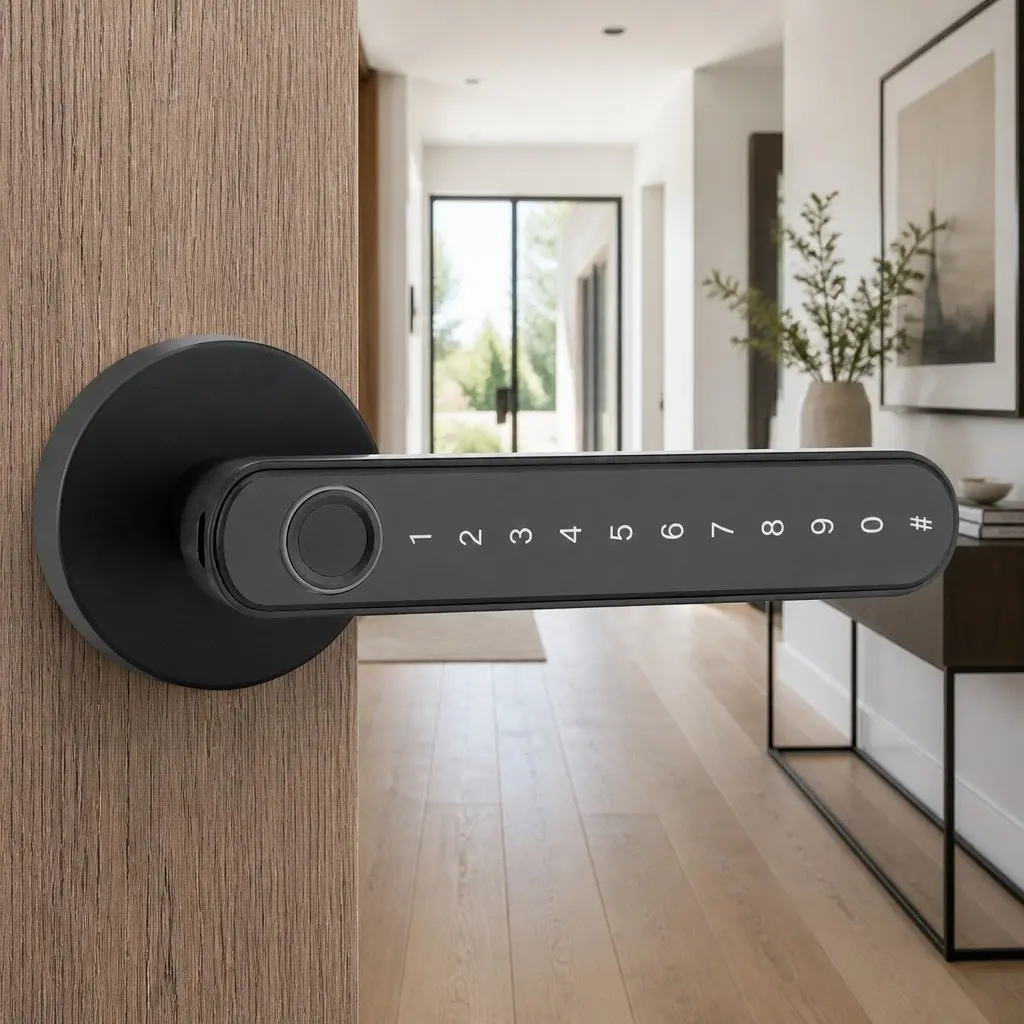 Fingerprint Door Lock Smart Electronic Handle Keyless Access Bluetooth App