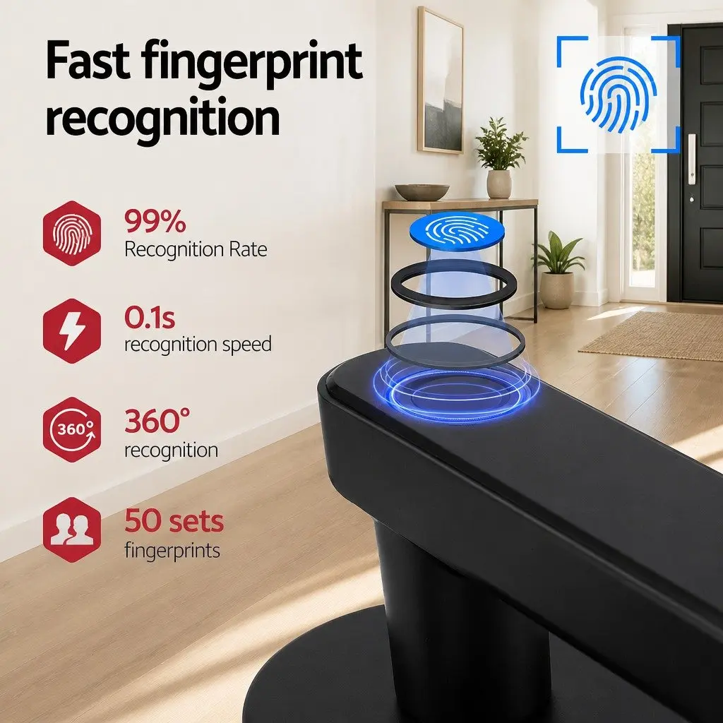 Fingerprint Door Lock Smart Electronic Handle Keyless Access Bluetooth App