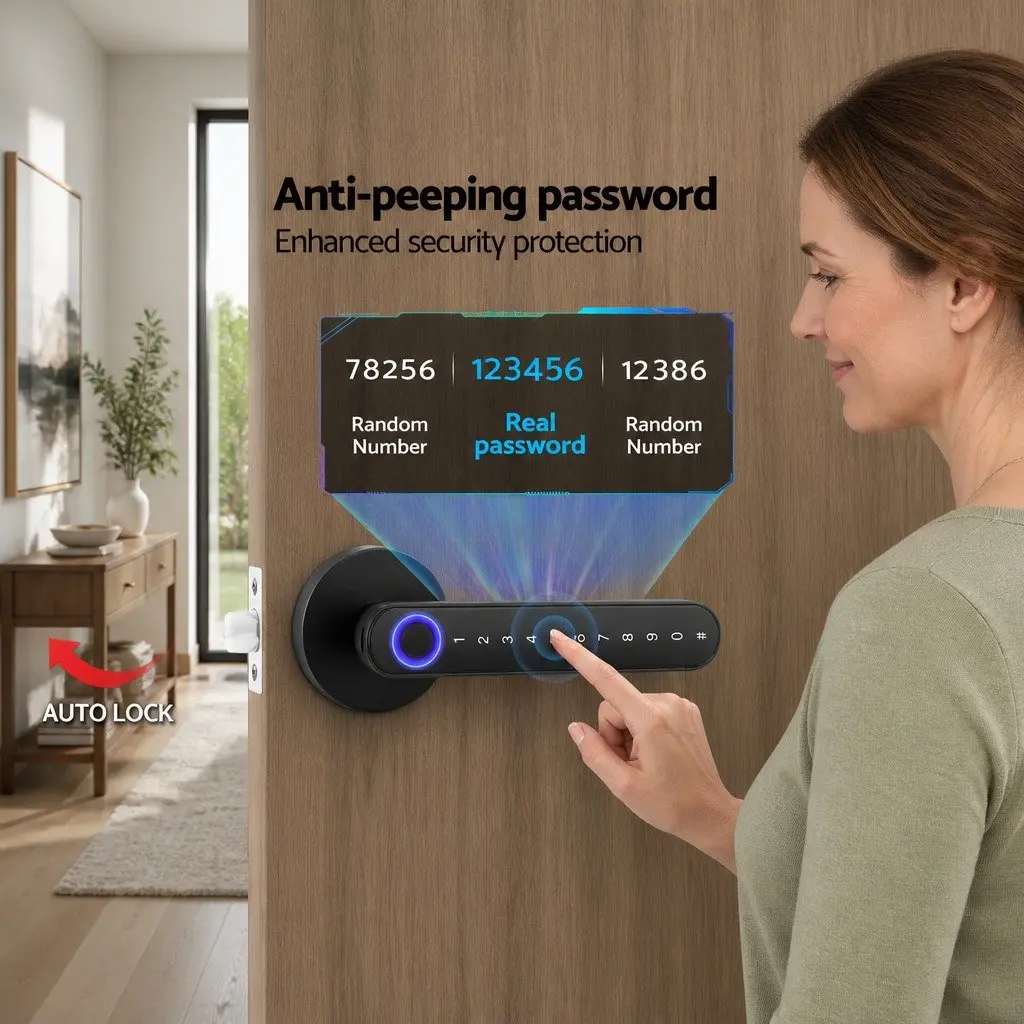 Fingerprint Door Lock Smart Electronic Handle Keyless Access Bluetooth App
