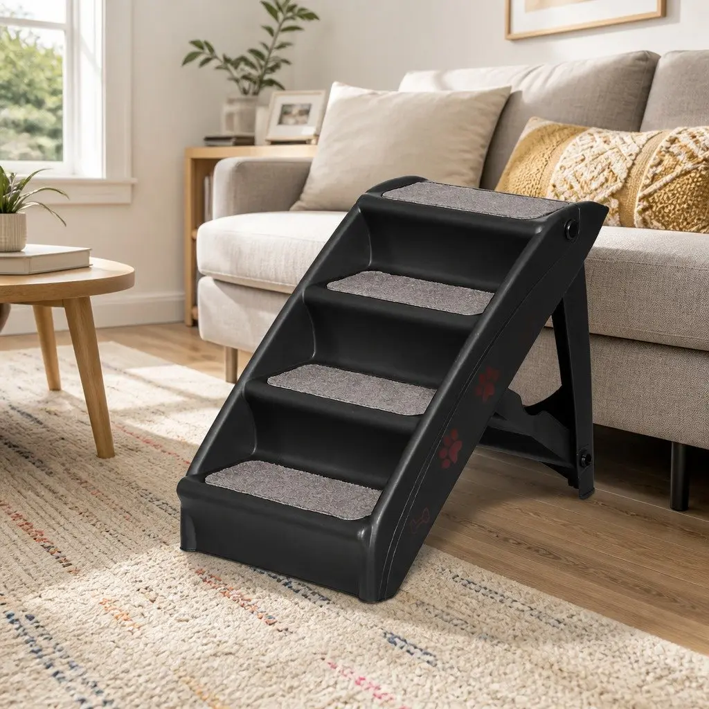 Dog Ramp Steps For Bed Sofa Car Pet Stairs Ladder Portable Foldable Black