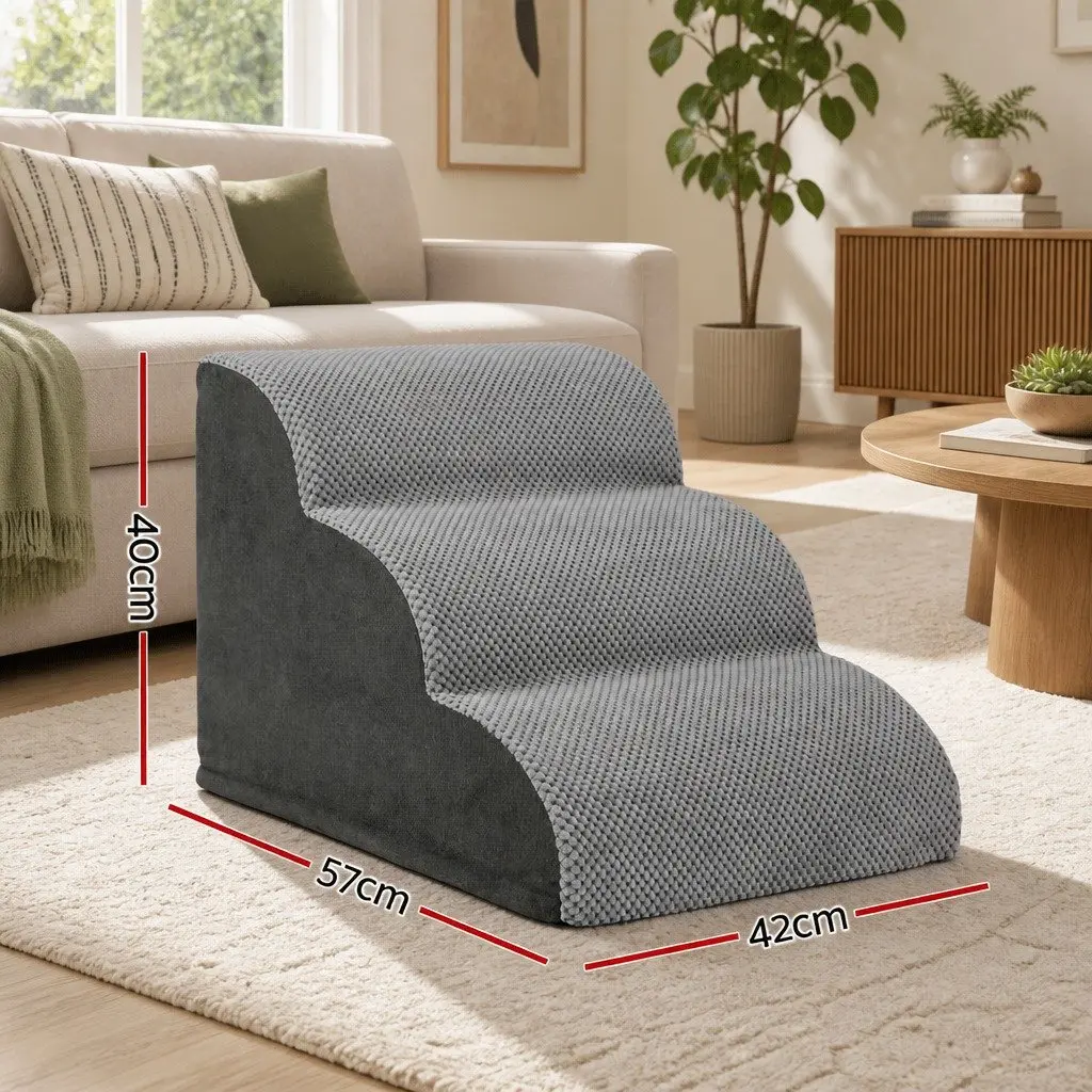 Dog Ramp Steps 3 Tier Pet Stairs Foam Portable For Bed Sofa Car Indoor Grey