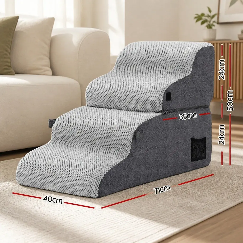 Dog Stairs and Bed 2-in-1 Foam Pet Ramp for Sofa and Car 40cm x 71cm x 50cm Grey
