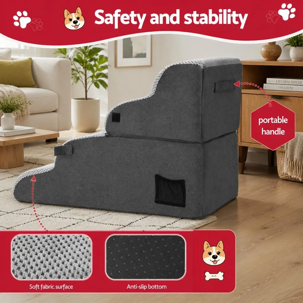 Dog Stairs and Bed 2-in-1 Foam Pet Ramp for Sofa and Car 40cm x 71cm x 50cm Grey
