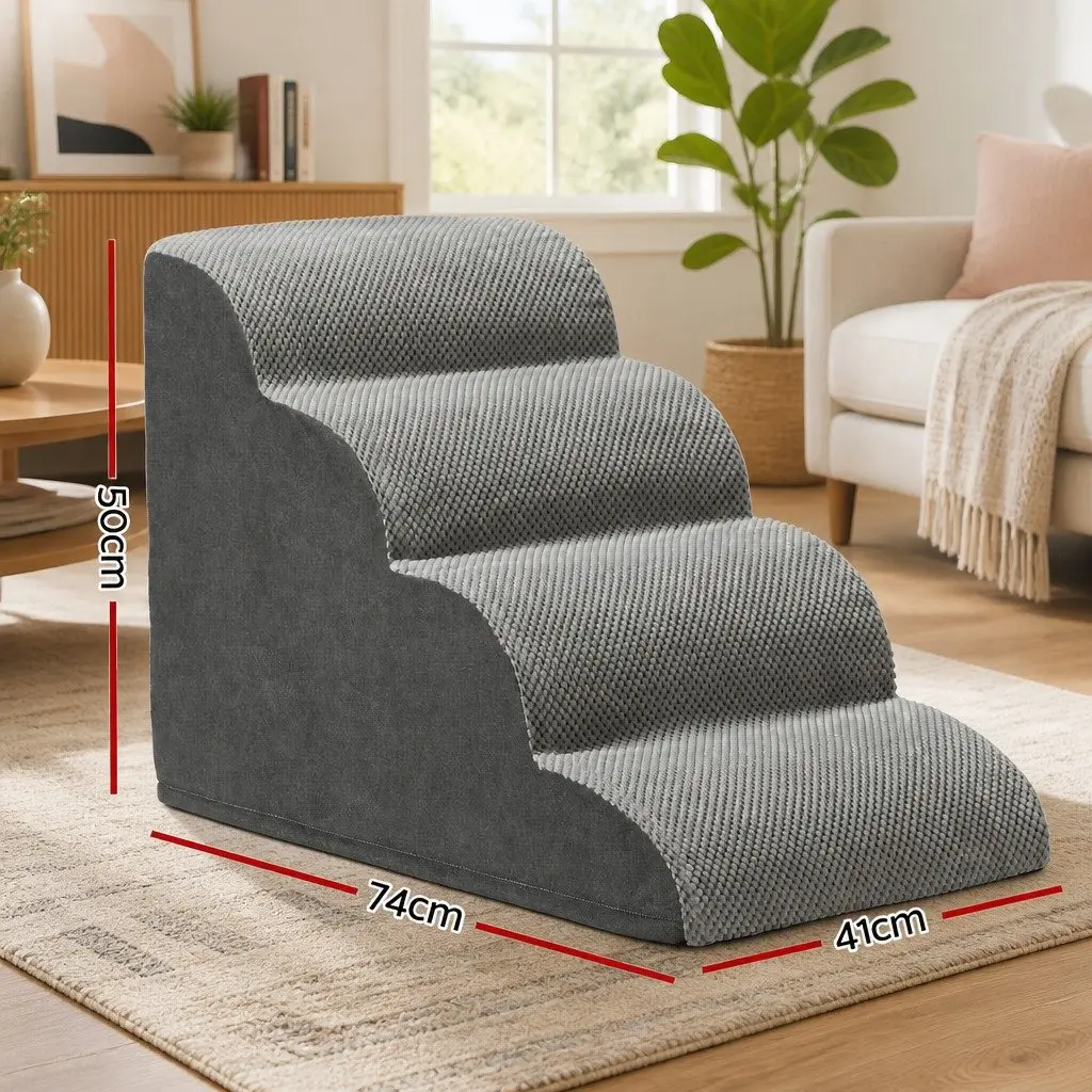 Dog Ramp Steps Pet Stairs 4 Tier Foam For Bed Sofa Car Portable Indoor Grey
