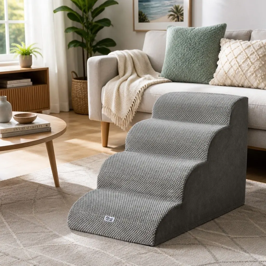 Dog Ramp Steps Pet Stairs 4 Tier Foam For Bed Sofa Car Portable Indoor Grey