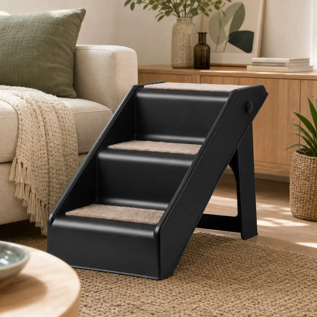 Dog Ramp Portable Pet Stairs 3 Steps Foldable Ladder for Bed Sofa Car Black