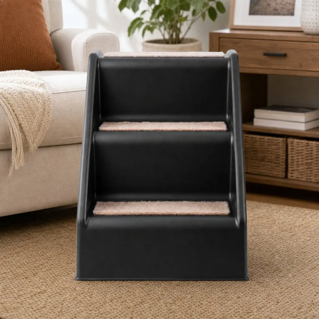 Dog Ramp Portable Pet Stairs 3 Steps Foldable Ladder for Bed Sofa Car Black