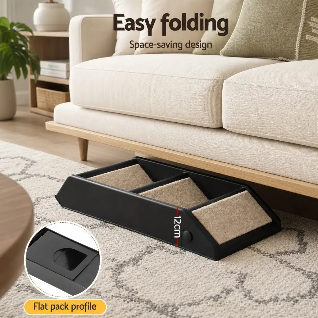 Dog Ramp Portable Pet Stairs 3 Steps Foldable Ladder for Bed Sofa Car Black