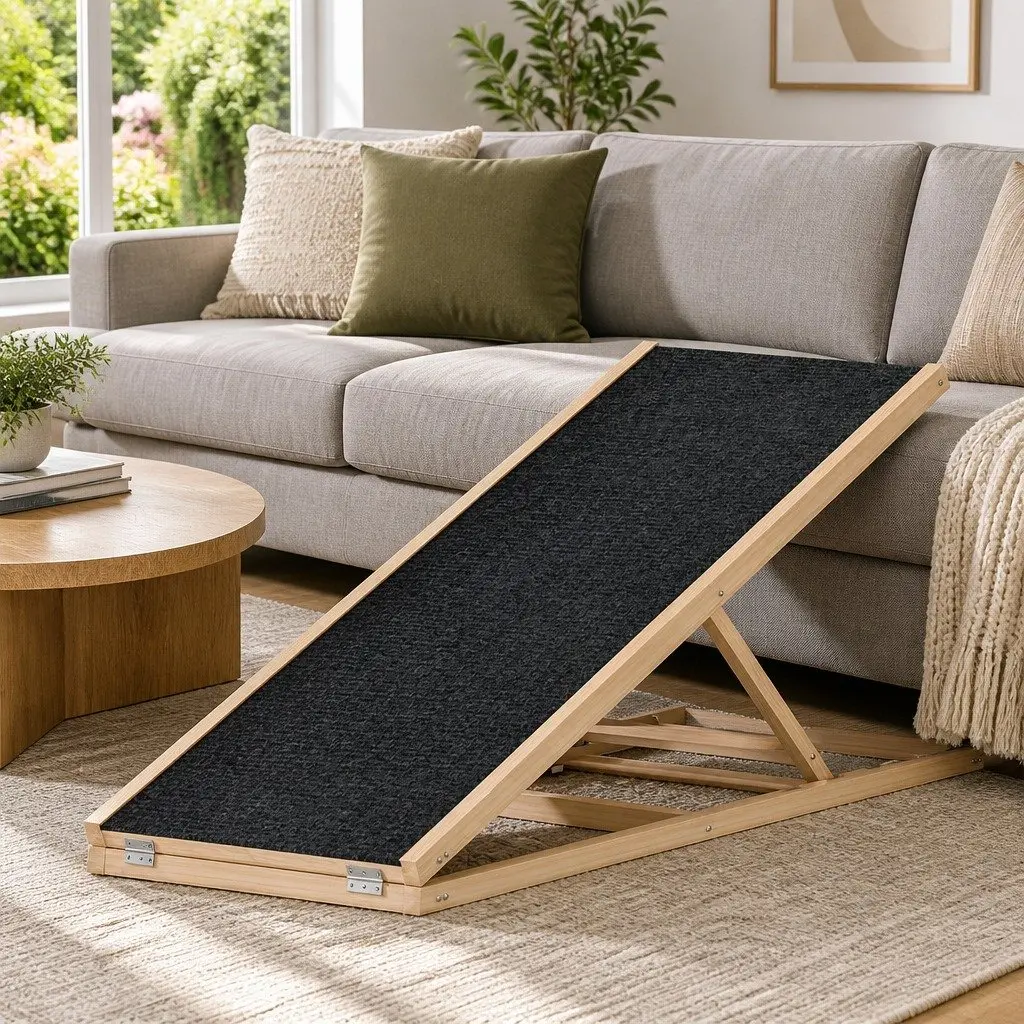 Dog Ramp Steps for Pets 100cm Adjustable Height Wooden Foldable Stairs for Bed Sofa Car