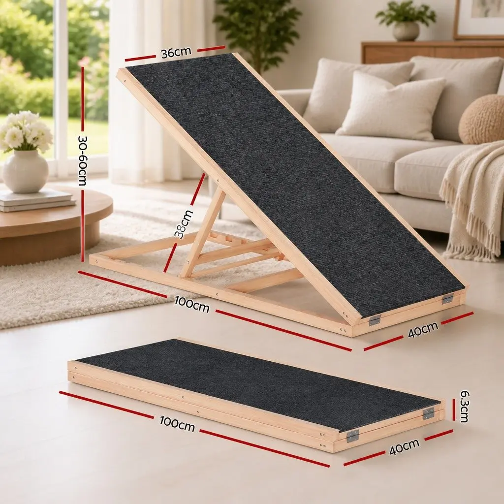 Dog Ramp Steps for Pets 100cm Adjustable Height Wooden Foldable Stairs for Bed Sofa Car
