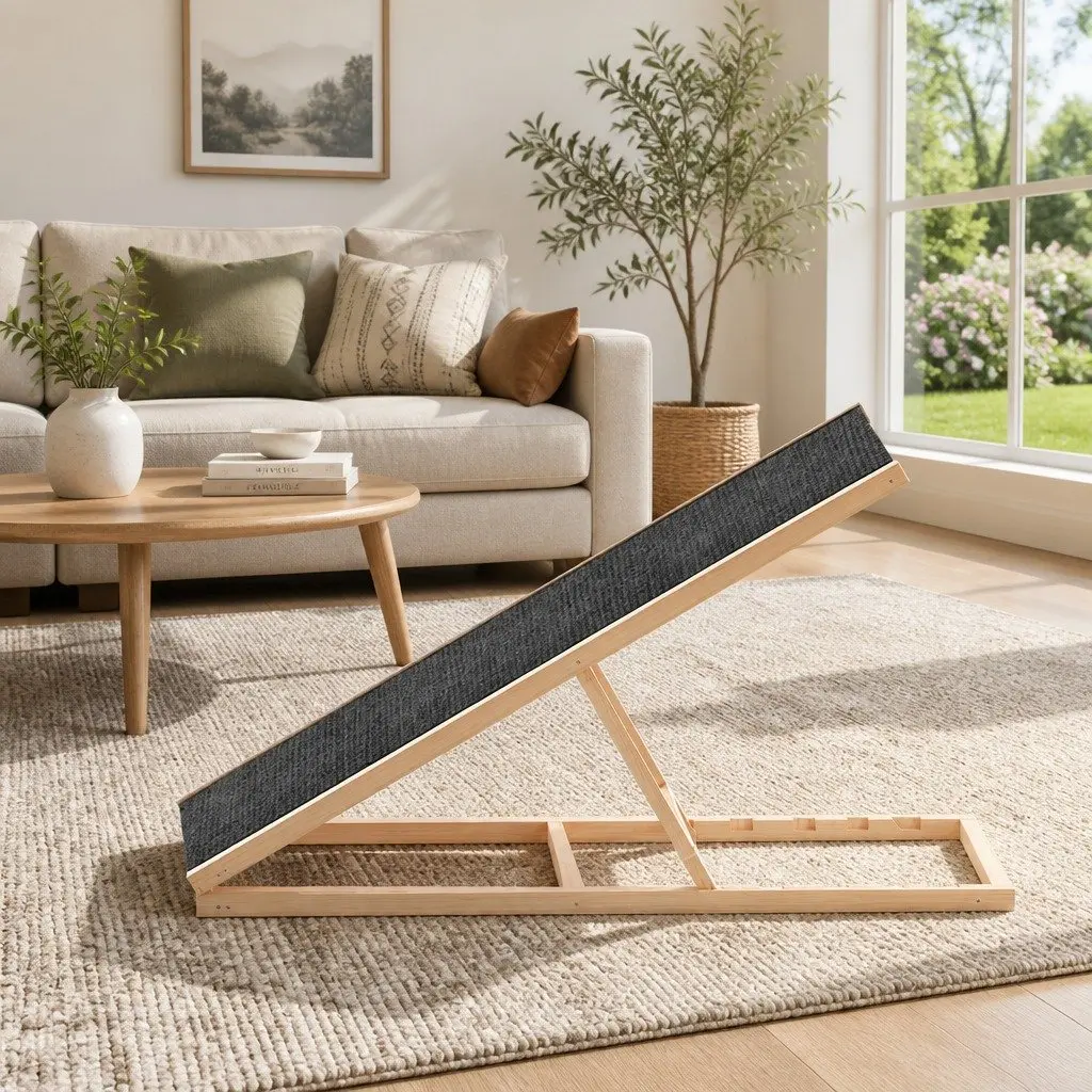 Dog Ramp Steps for Pets 100cm Adjustable Height Wooden Foldable Stairs for Bed Sofa Car