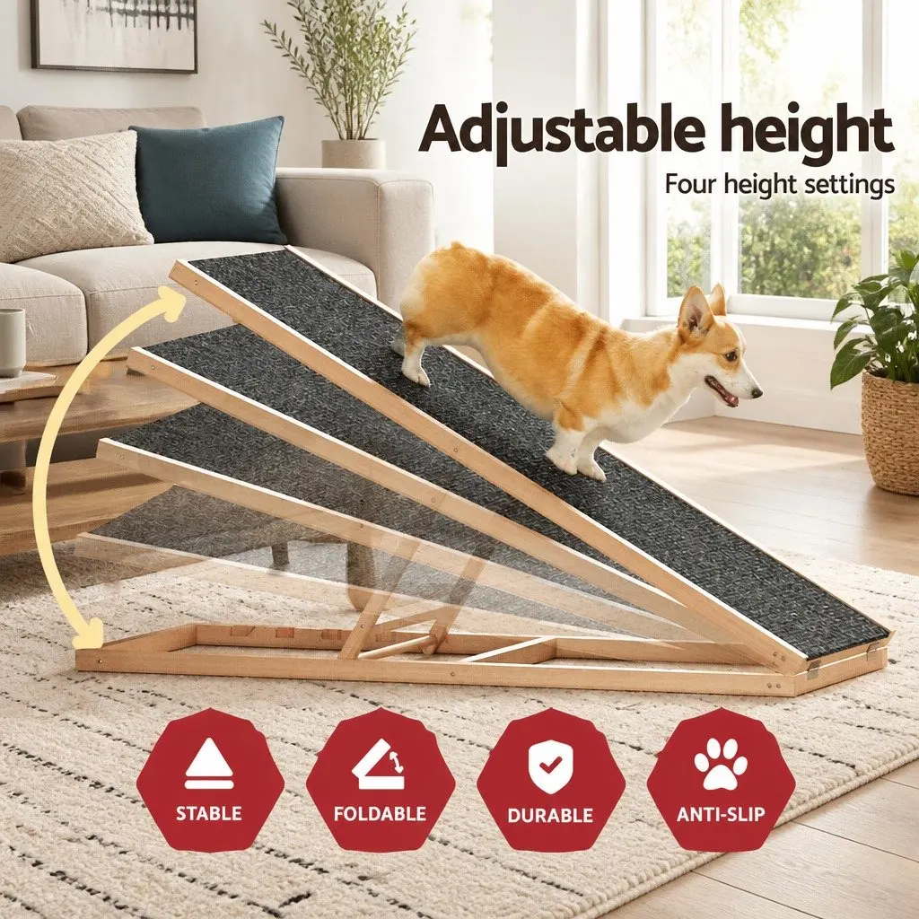 Dog Ramp Steps for Pets 100cm Adjustable Height Wooden Foldable Stairs for Bed Sofa Car