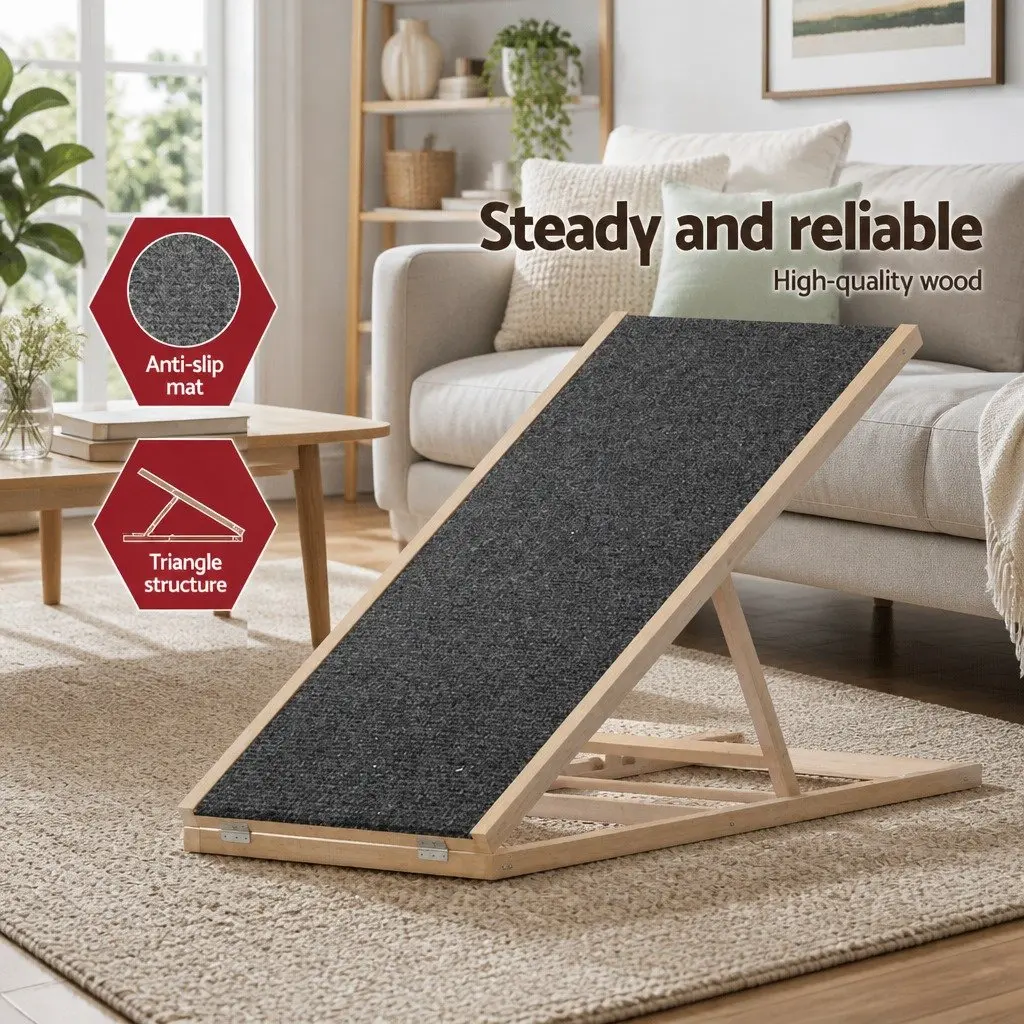 Dog Ramp Steps for Pets 100cm Adjustable Height Wooden Foldable Stairs for Bed Sofa Car