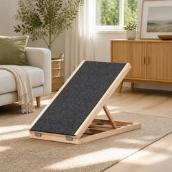 70cm Wooden Dog Ramp with Adjustable Height and Anti-Slip Mat