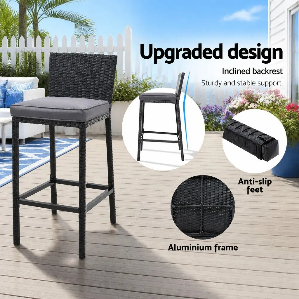 5 Piece Wicker Outdoor Bar Set with Dining Table and Cushioned Stools for Patio and Deck Black