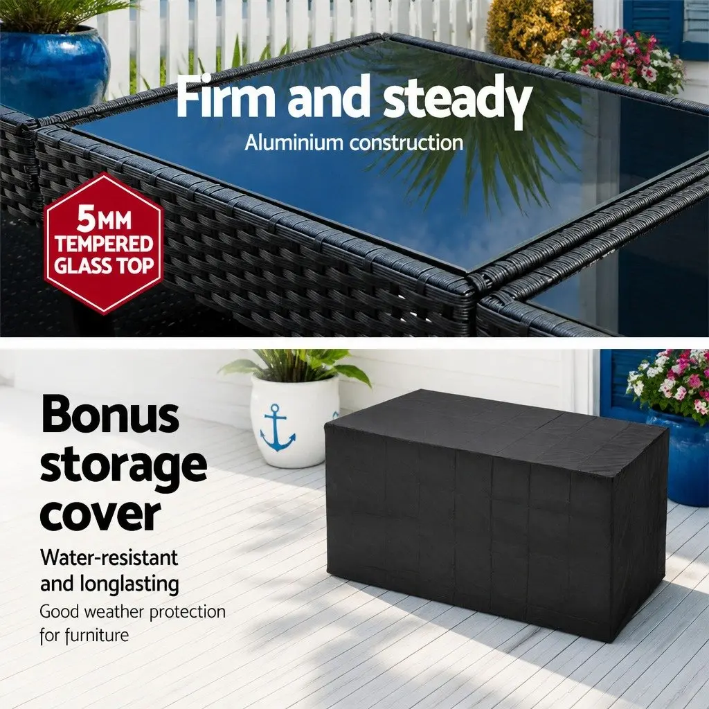 5 Piece Wicker Outdoor Bar Set with Dining Table and Cushioned Stools for Patio and Deck Black