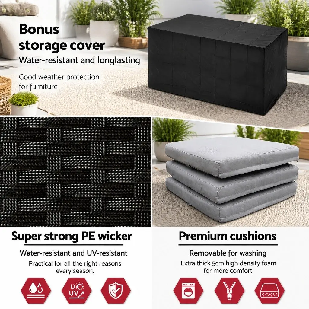 7 Piece Outdoor Bar Set Dining Table and Stools Wicker Patio Black