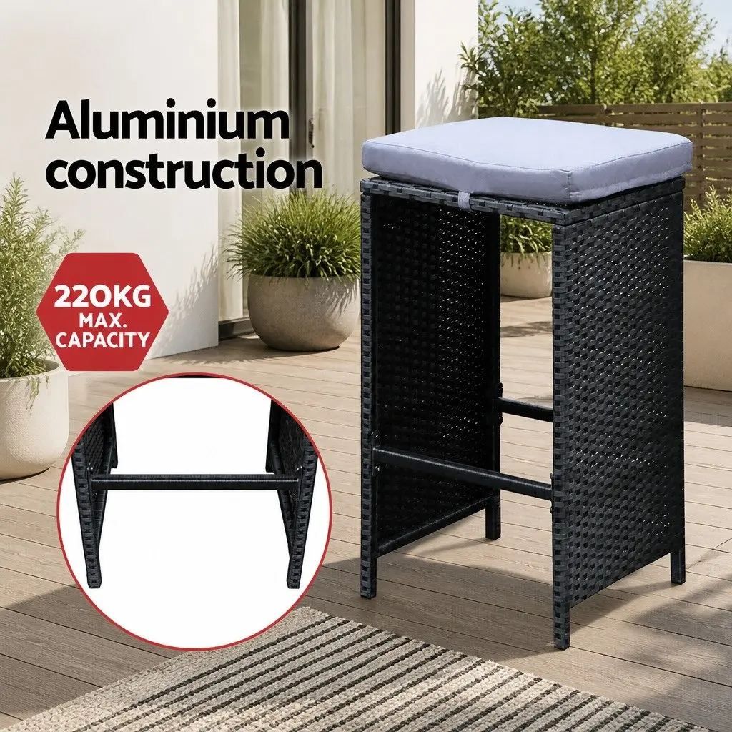 7 Piece Outdoor Bar Set Dining Table and Stools Wicker Patio Black