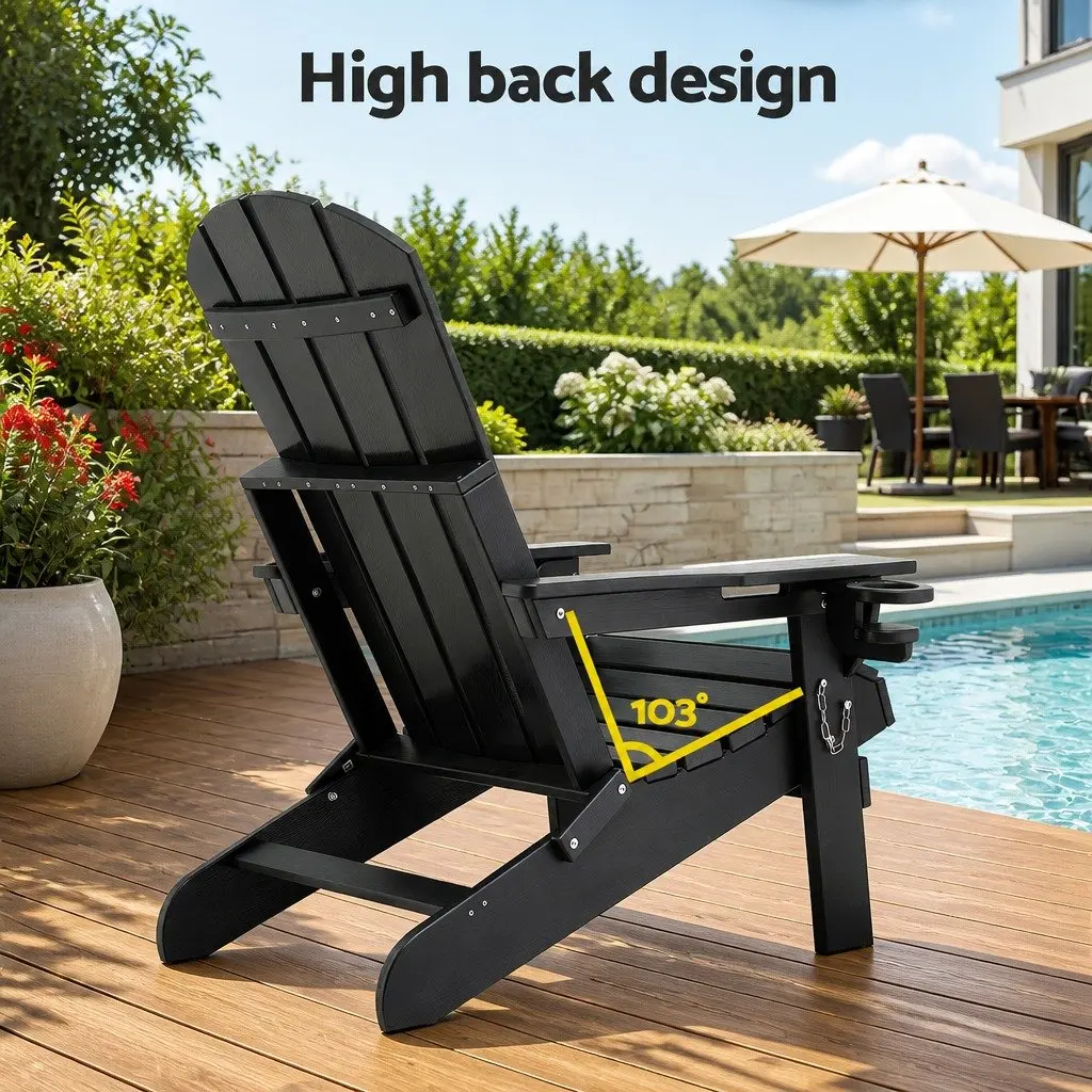 Adirondack Chair and Table Set Outdoor Foldable HDPE Black