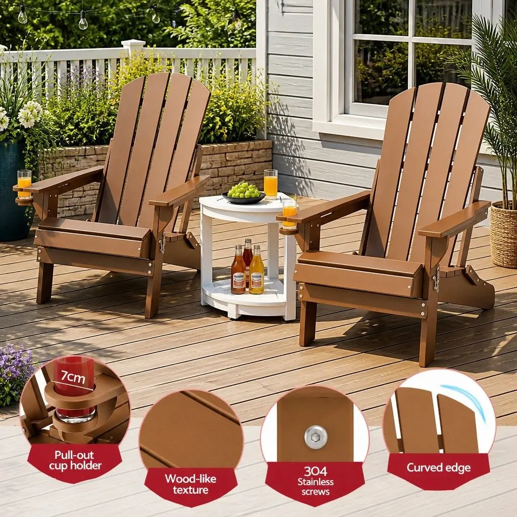 Foldable Adirondack Chair and Side Table Outdoor Patio Furniture Set 3 Piece Garden Lounge