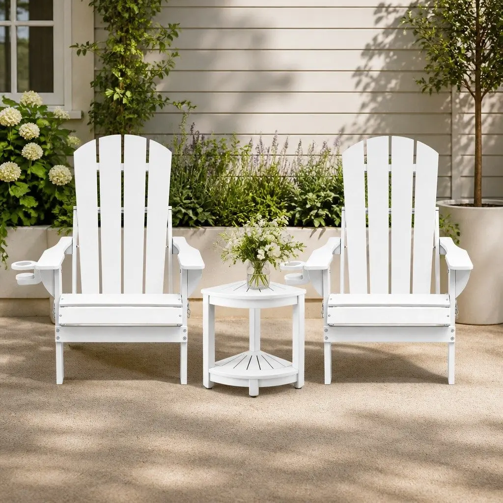 Adirondack Folding Chair and Table Set Outdoor Patio Furniture White 3 Piece