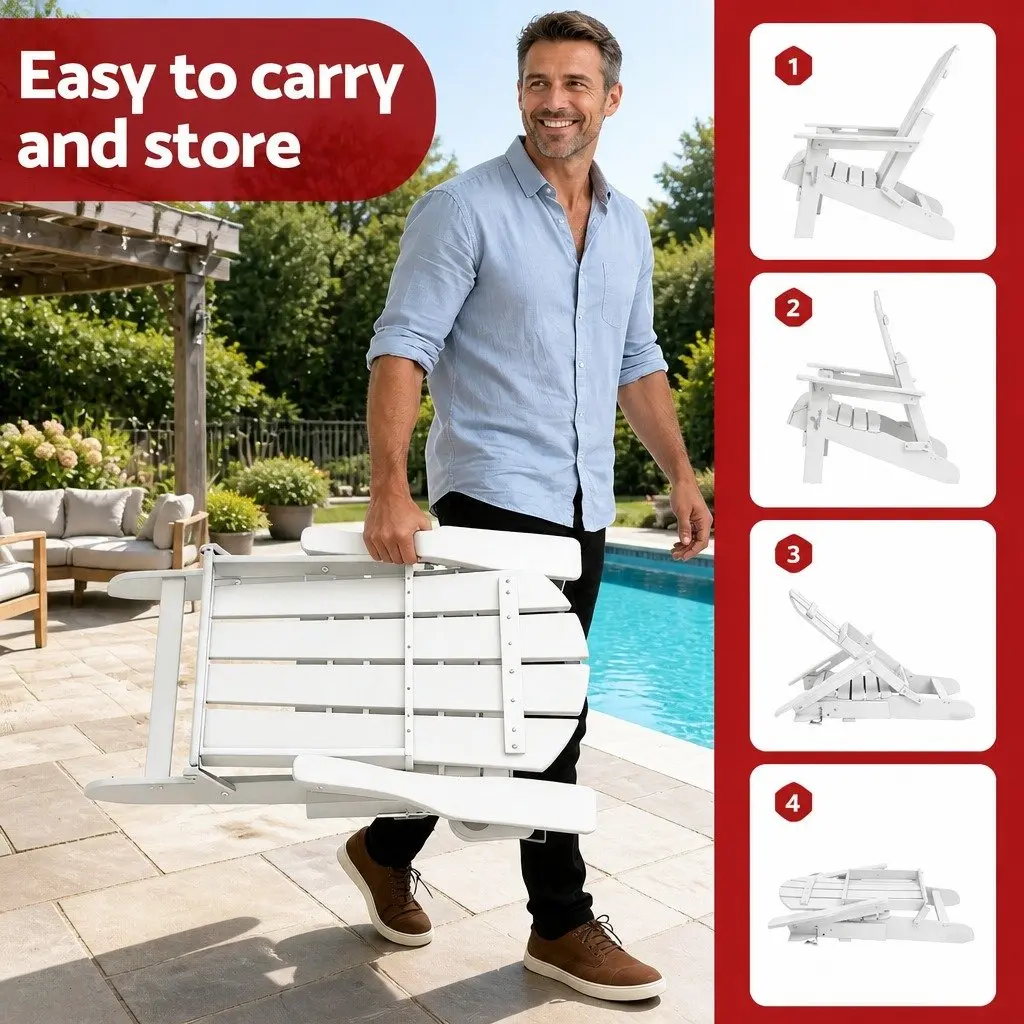 Adirondack Folding Chair and Table Set Outdoor Patio Furniture White 3 Piece