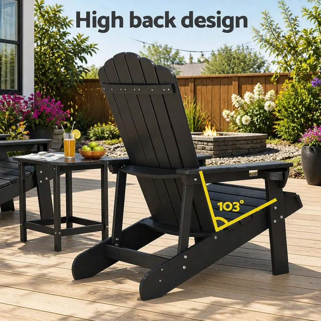 Adirondack Chair and Table Set 3-Piece Outdoor Lounge Patio Furniture Black