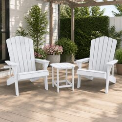 Outdoor Adirondack Chair Sun Lounge Set 2 Chairs and Side Table White Patio