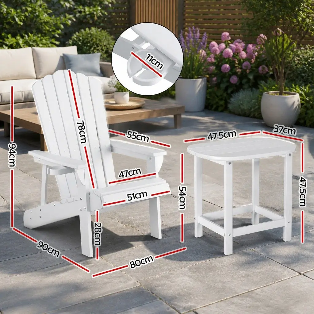 Adirondack Chairs Set for Outdoor Patio Garden White 3 Piece