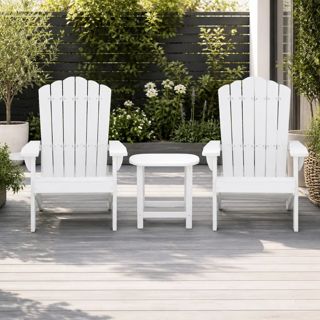 Adirondack Chairs Set for Outdoor Patio Garden White 3 Piece