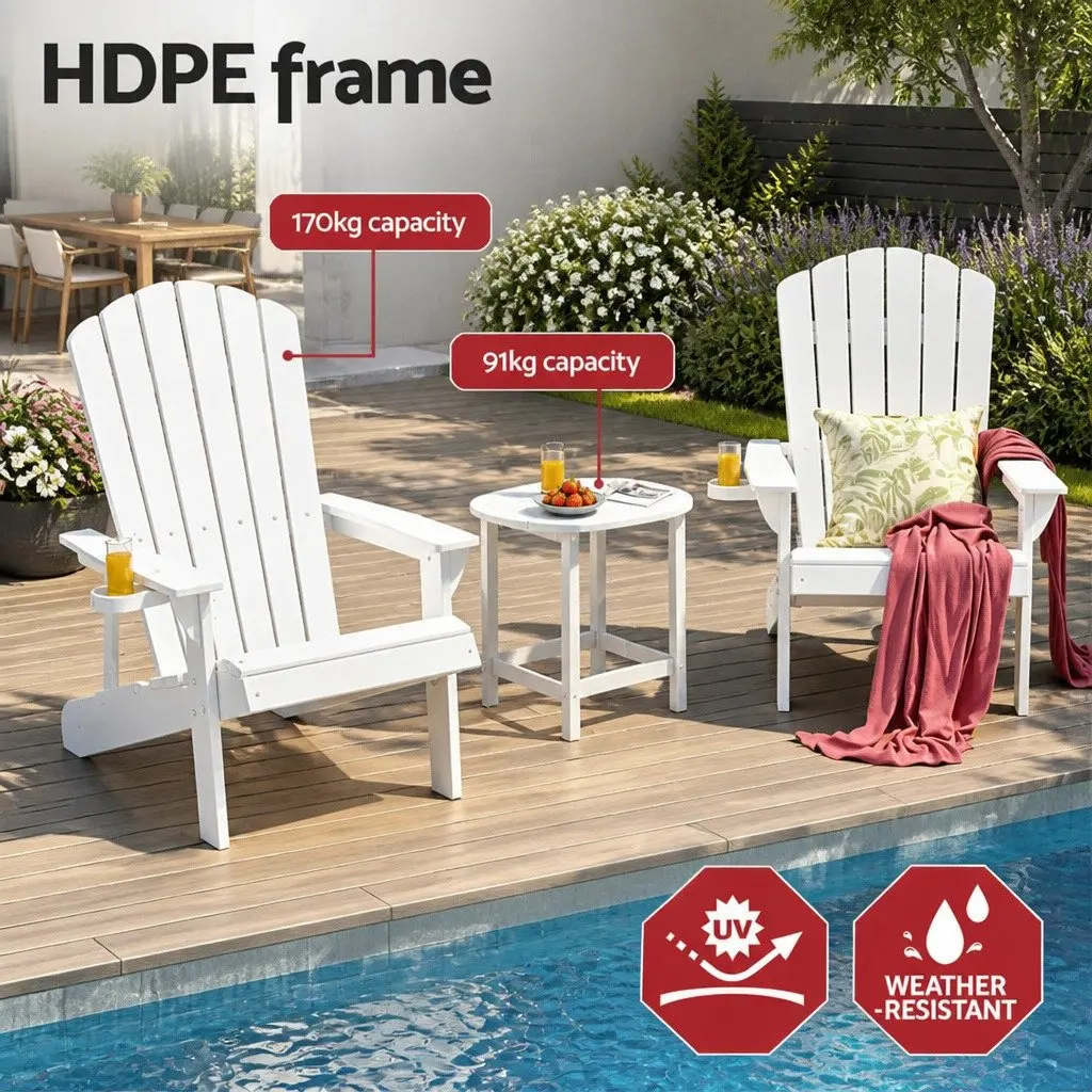 Adirondack Chairs Set for Outdoor Patio Garden White 3 Piece