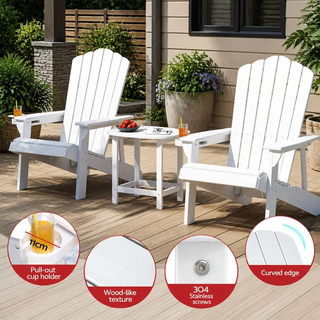 Adirondack Chairs Set for Outdoor Patio Garden White 3 Piece