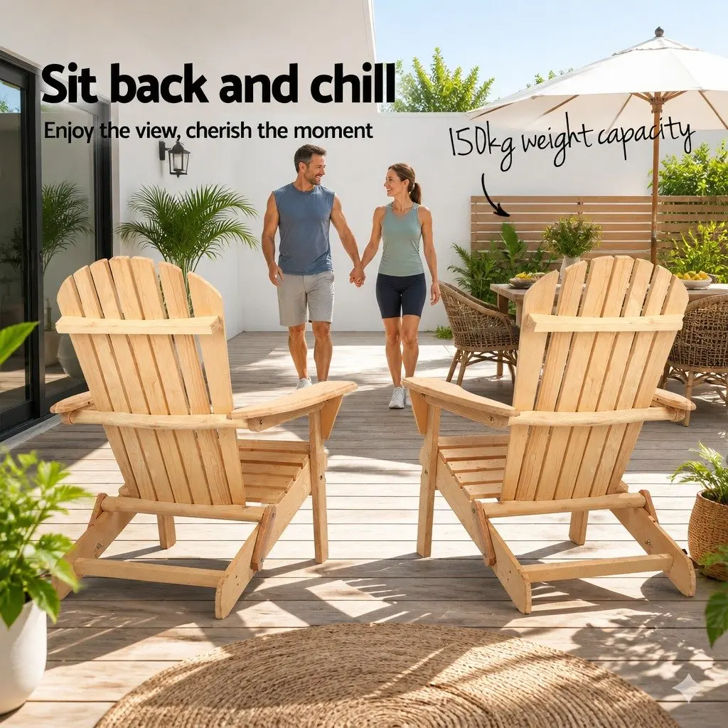 Adirondack Chair Outdoor Use Wooden Foldable Portable High Back Extra Wide Armrests