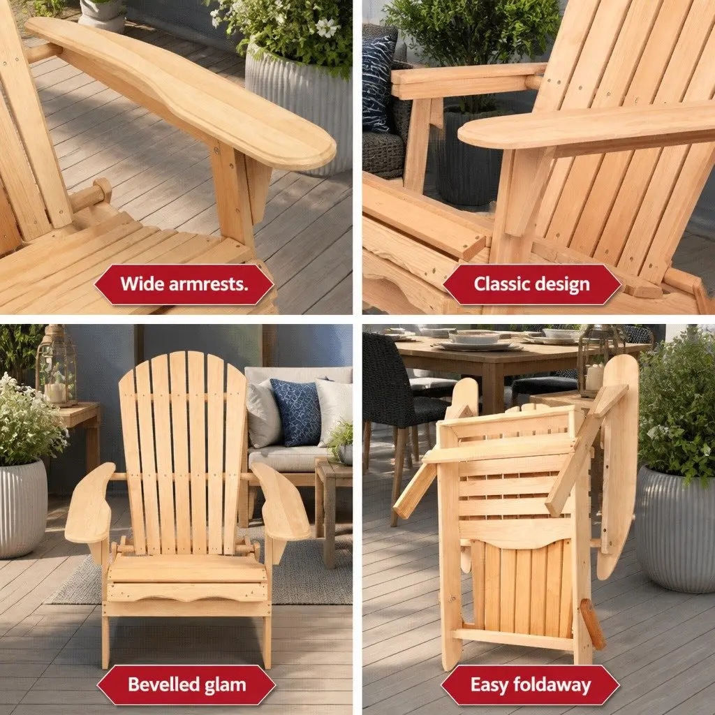 Adirondack Chair Outdoor Use Wooden Foldable Portable High Back Extra Wide Armrests