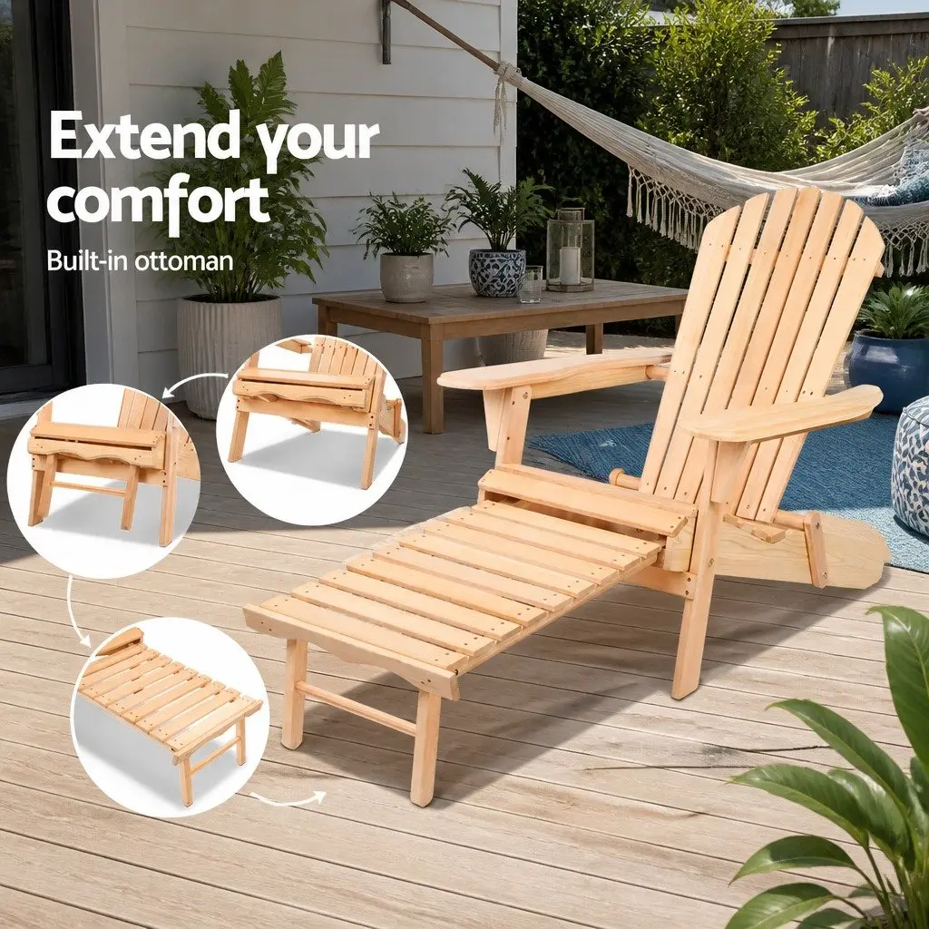 Adirondack Outdoor Chairs Set of 2 with Ottoman Wooden Patio Furniture Garden