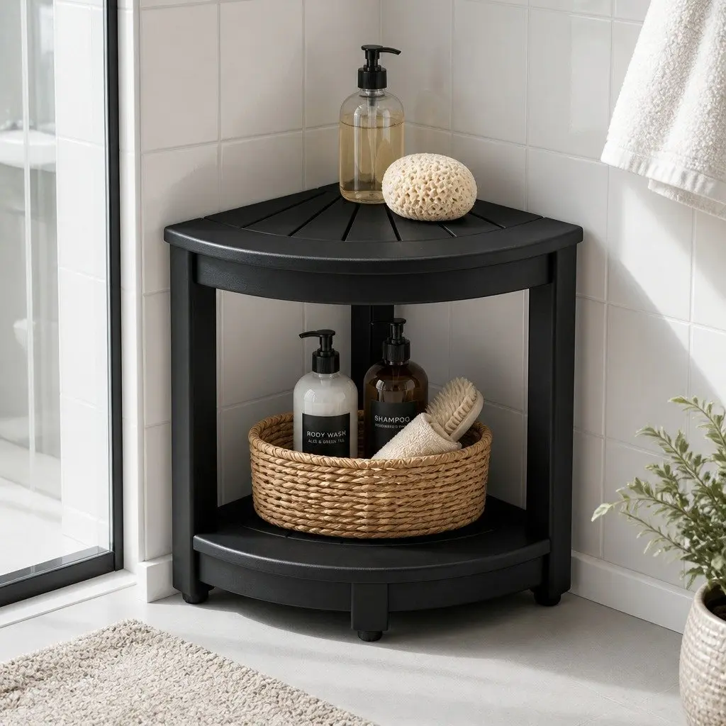 Corner Shower Stool Bench Side Table Waterproof Indoor Outdoor 46 x 32 x 43 cm