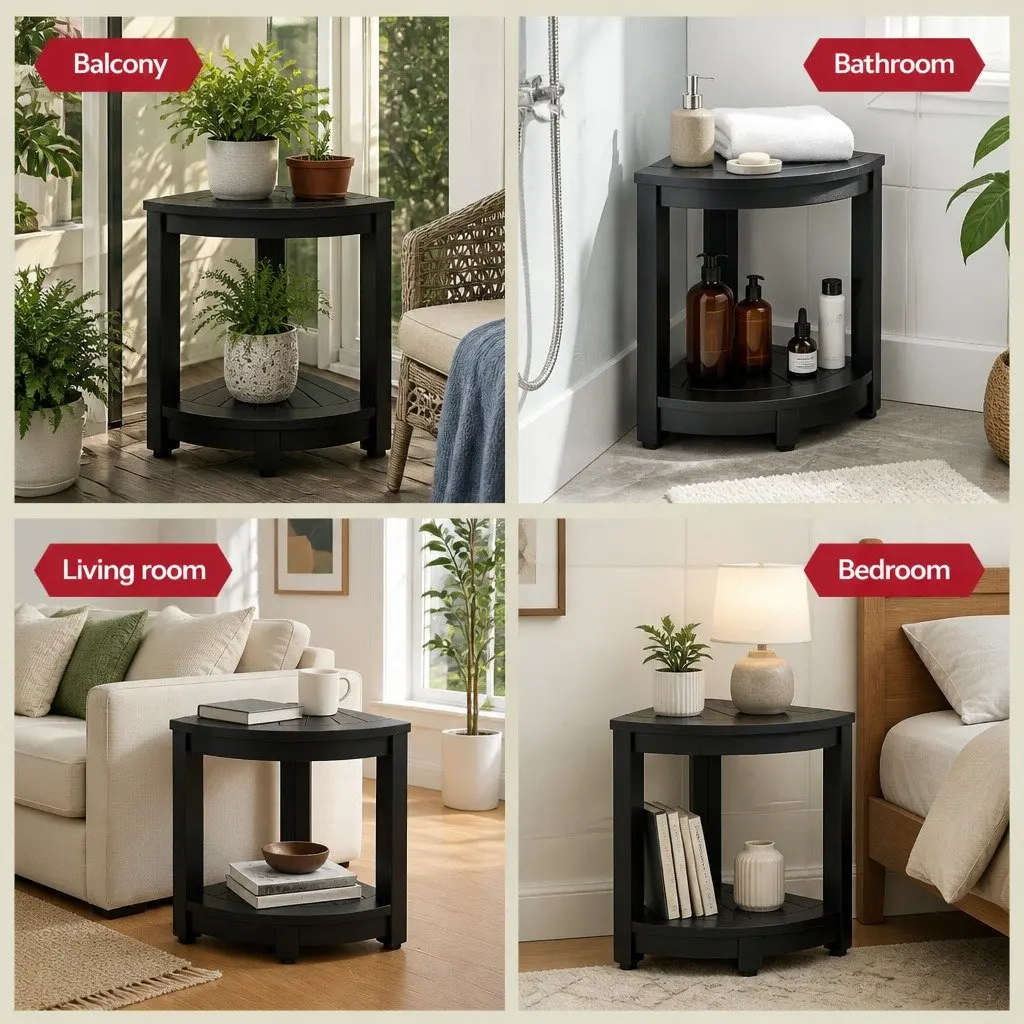 Corner Shower Stool Bench Side Table Waterproof Indoor Outdoor 46 x 32 x 43 cm