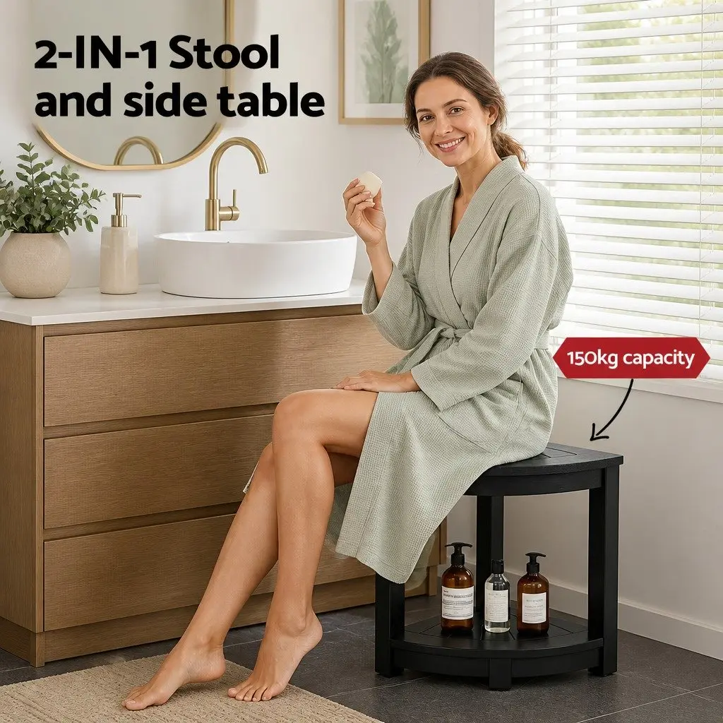 Corner Shower Stool Bench Side Table Waterproof Indoor Outdoor 46 x 32 x 43 cm