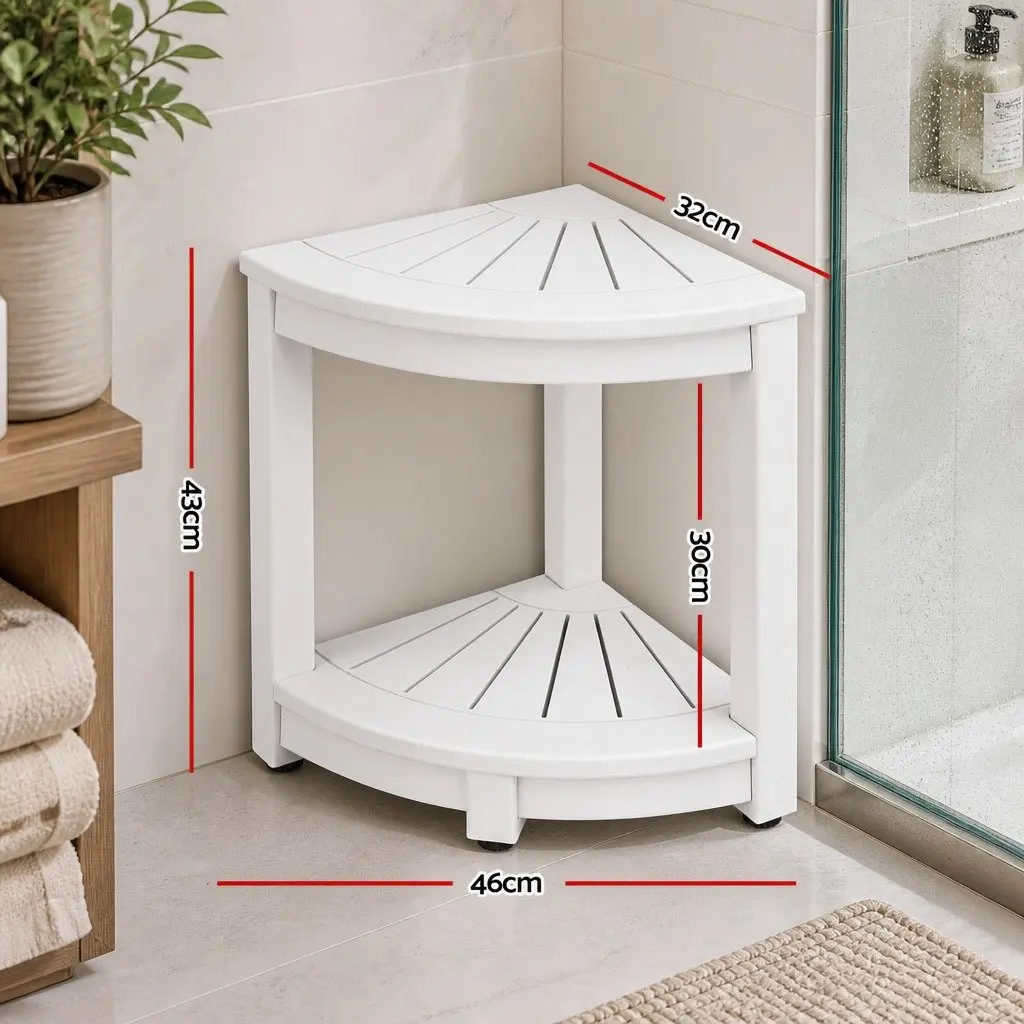 Corner Shower Stool Side Table Indoor Outdoor Furniture White 46 x 32 x 43cm