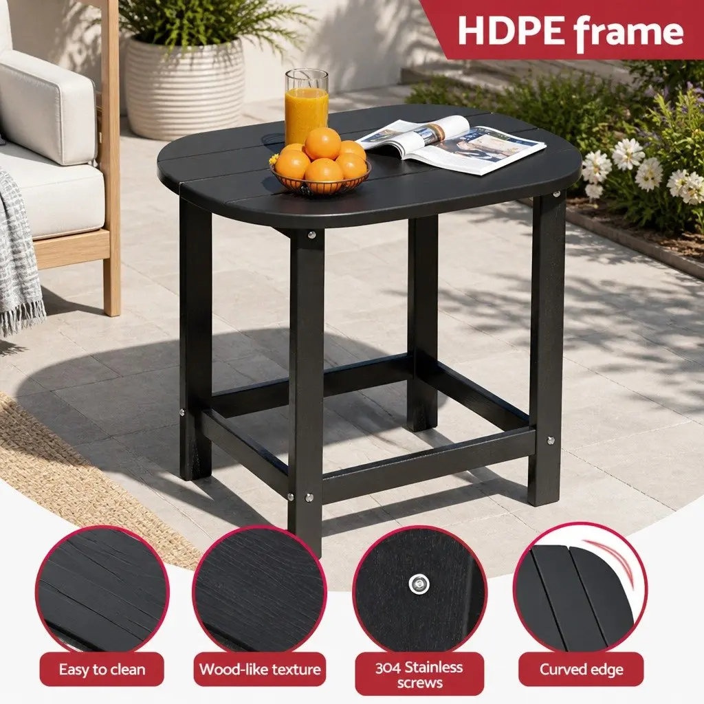 Outdoor Side Table for Patio Garden Camping Black 47.5cm