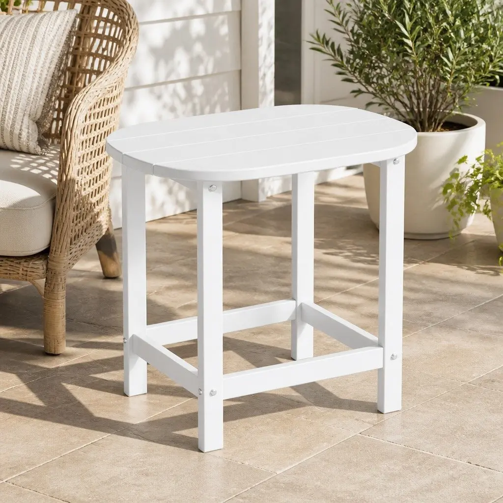 Outdoor Coffee Side Table White Patio Furniture Garden Desk Camping Weatherproof