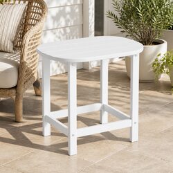 White Outdoor Side Table - Dimensions and Features Listed