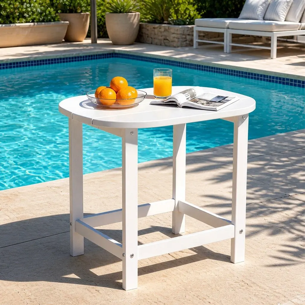 Outdoor Side Table for Patio Garden 47.5 x 37 x 47.5 cm Weatherproof White
